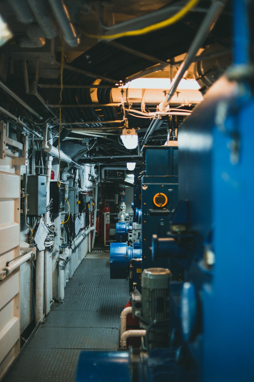 Mechanical equipment and pipework in a service corridor
